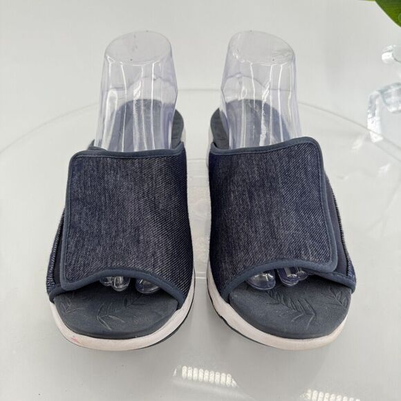 Bzees Women's Galaxy Sandals 8.5 Wedge Heel Slip On Blue Textile Casual Comfy - Picture 7 of 16